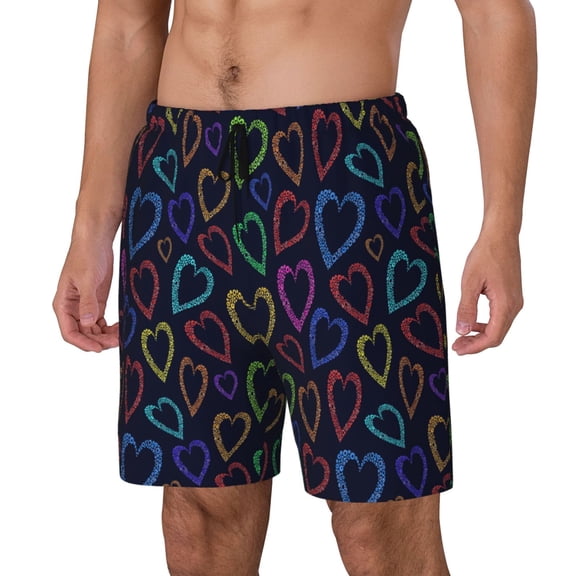 Vsdgher Colored Hearts for Mens Swim Trunks with Compression Liner Swim Shorts Swim Suits Board Shorts-XX-Large