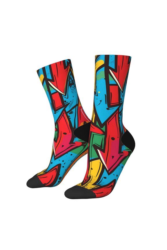 Colorful Arrow Graffiti Pattern Crew Socks for Men & Women, Breathable Casual Athletic Ankle Socks