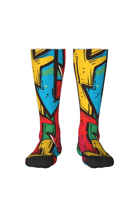 Colorful Arrow Graffiti Pattern Knee Socks, High Socks Long Stretchy Sock Women Knee High Stocking, Long Socks for Women