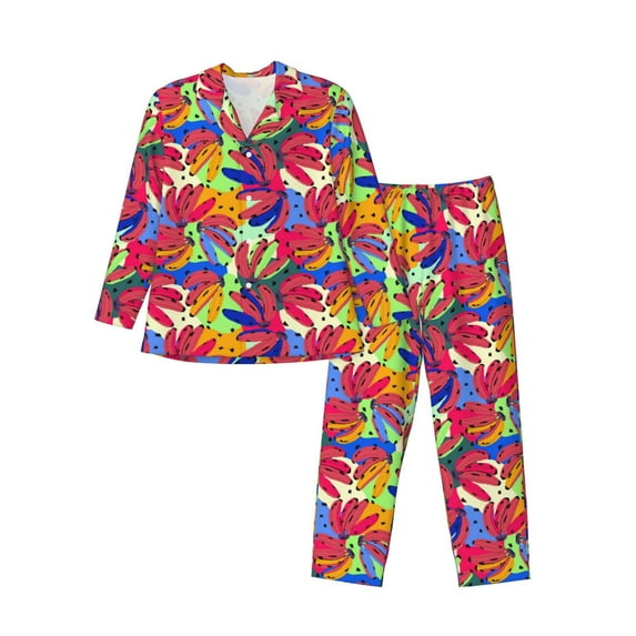 Vsdgher Colorful Bananas Mens Pajama Set, Soft Warm Long Sleeve Sleepwear, Cozy Button-Down Pjs for Men-Large