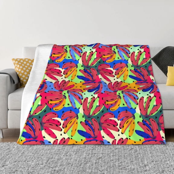 Vsdgher Colorful Bananas Pattern Fleece Throw Blanket, Horizontal Fleece Bedding Home Decor for Couch & Bed All Season Use -50"x40"