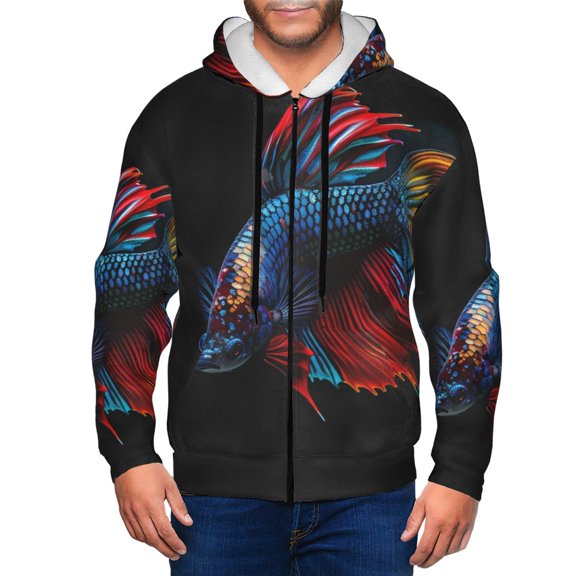 Vsdgher Colorful Betta Fish Mens Hoodies Zip Hoodie, Hoodies for Men, Zip-up Hooded Sweatshirt-XX-Large
