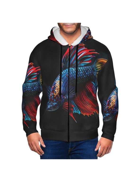Colorful Betta Fish Mens Hoodies Zip Hoodie, Hoodies for Men, Zip-up Hooded Sweatshirt-XX-Large