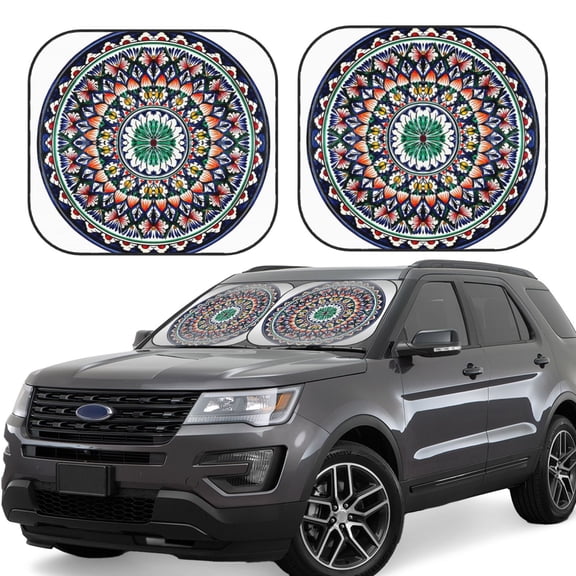 Vsdgher Colorful With Blue Oriental Print Car Windshield Sun Shade, Reflective Sunshade Window Sunshade Sun Visor Protector Fit for Cars,Trucks,SUVs-Medium