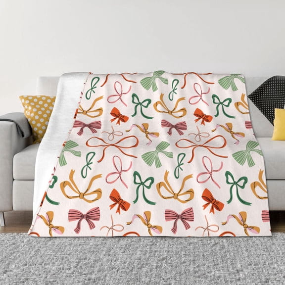 Vsdgher Colorful Bow Knots Pattern Fleece Throw Blanket, Horizontal Fleece Bedding Home Decor for Couch & Bed All Season Use -60"x50"