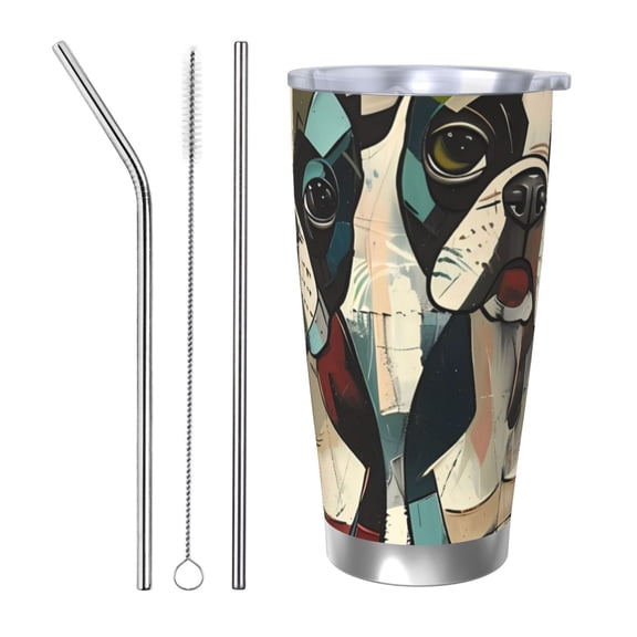 Vsdgher Colorful Bulldog Duo 20 Oz Stainless Steel Vacuum Insulated, Travel Mug Coffee Cup for Home, Office, Outdoor Works Great for Ice Drinks and Hot Beverage -Straw Three-piece Set