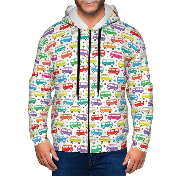 Vsdgher Colorful Bus Mens Hoodies Zip Hoodie, Hoodies for Men, Zip-up Hooded Sweatshirt-Large