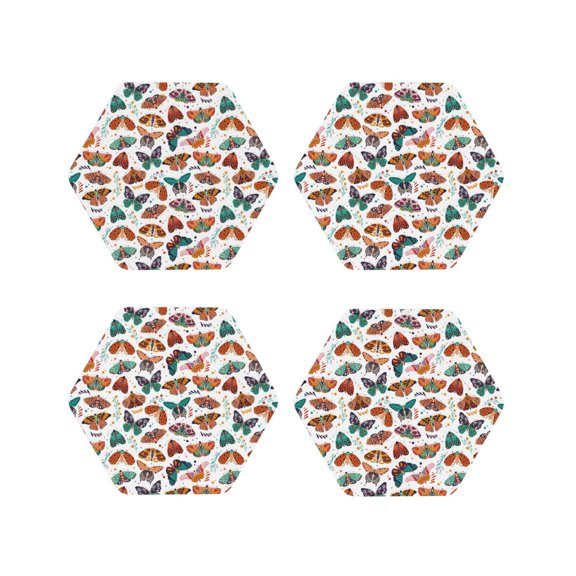 Vsdgher Colorful Butterfly Leather Coasters for Drinks, Durable Drink Coasters 4 Set for Tabletop Protection, Luxurious Home Décor and Housewarming Gift ( {designName})Hexagon