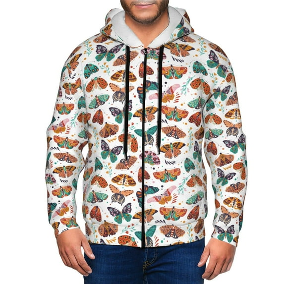 Vsdgher Colorful Butterfly Mens Hoodies Zip Hoodie, Hoodies for Men, Zip-up Hooded Sweatshirt-Large