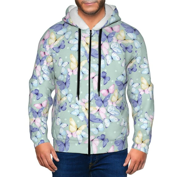 Vsdgher Colorful Butterfly Mens Hoodies Zip Hoodie, Hoodies for Men, Zip-up Hooded Sweatshirt-Medium
