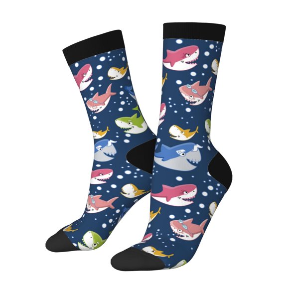 Vsdgher Colorful Cartoon Shark Crew Socks for Men & Women, Breathable Casual Athletic Ankle Socks