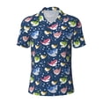 thumbnail image 1 of Vsdgher Colorful Cartoon Shark Print Men's Short Sleeve Stretch Polo Shirt, Moisture-Wicking Performance Polo Shirt, 1 of 8