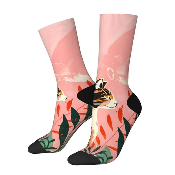 Vsdgher Colorful Cat With Flowers Crew Socks for Men & Women, Breathable Casual Athletic Ankle Socks