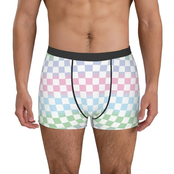 Vsdgher Colorful Checkerboard Pattern Men's Boxer Brief Underwear,Soft Funny Underwear for Men-X-Large