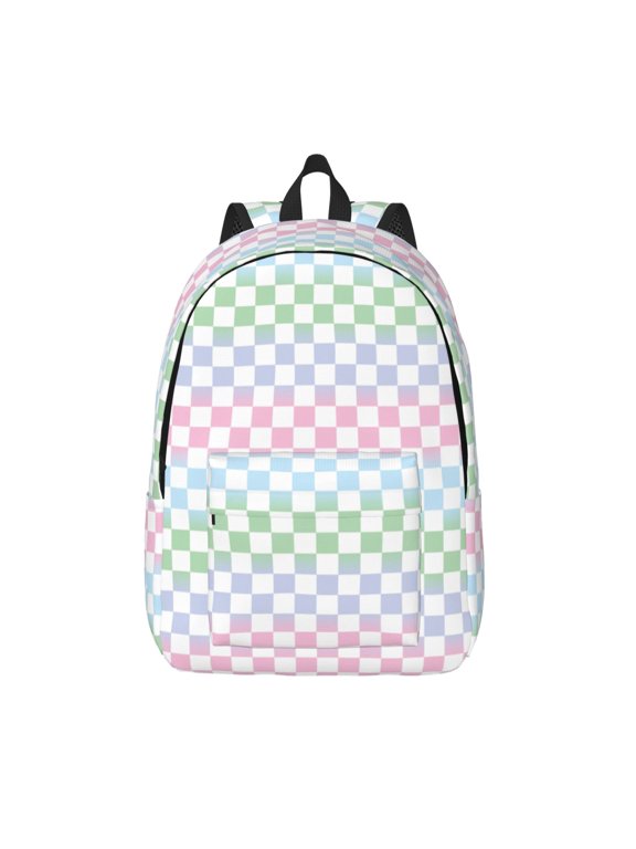 Colorful Checkerboard Print Canvas Backpack Travel Rucksack Unisex Knapsack 15.7/17.7Inch Laptop Backpack for Work,College -Medium