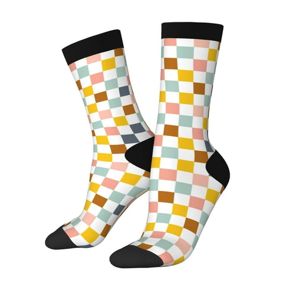 Vsdgher Colorful Checkered 1 Crew Socks for Men & Women, Breathable Casual Athletic Ankle Socks