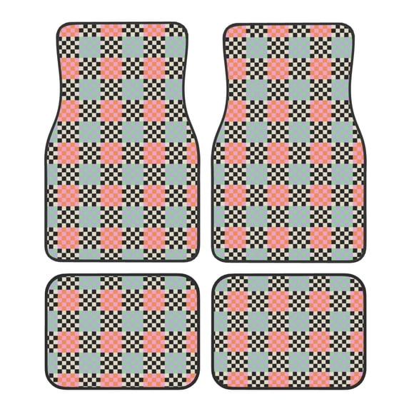 Vsdgher Colorful Checkered Car Foot Mat Set of 4 Pieces Universal Floor Liner Car Accessories Fits Most Cars, Trucks, Vans, sedans, SUV