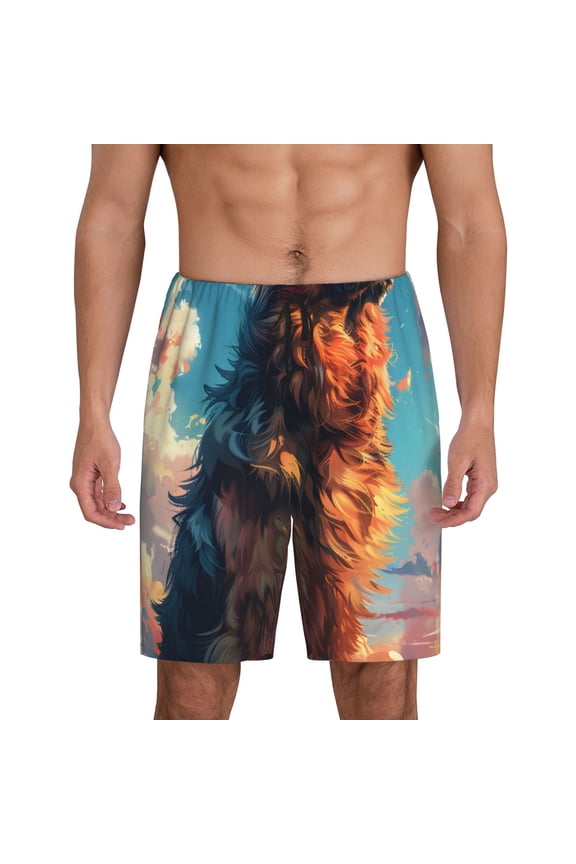Colorful Cloud Shepherd Dog Print Men's Pajama Shorts Lounge Bottoms Sleep Shorts Elastic Waist Lightweight PJ Shorts with Pockets-Medium