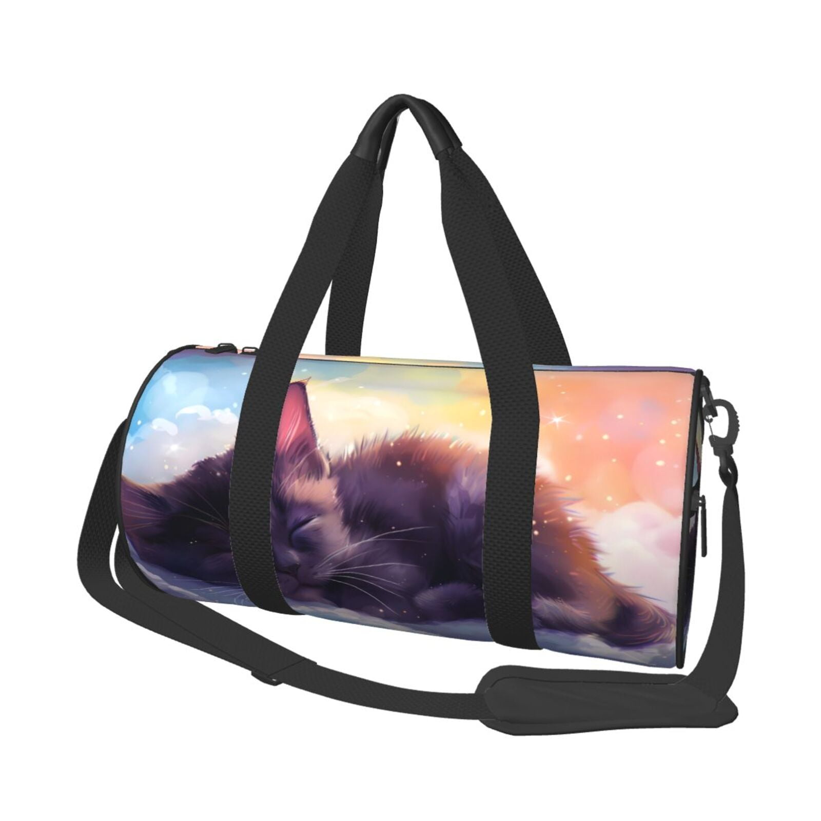 Vsdgher Colorful Cloud Sleeping Cat 45L Foldable Duffel Bag, Sports Gym Bag,Overnight Bag, Portable Weekender Bag for Airplanes