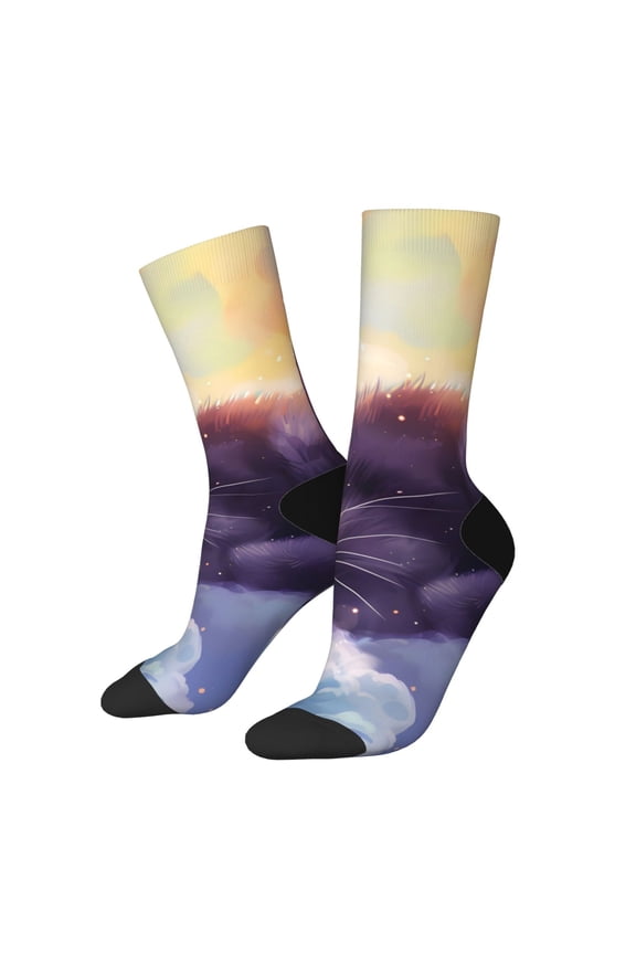 Colorful Cloud Sleeping Cat Crew Socks for Men & Women, Breathable Casual Athletic Ankle Socks