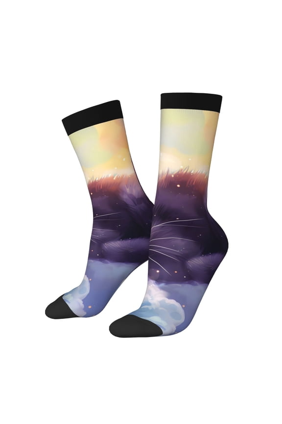 Colorful Cloud Sleeping Cat Crew Socks for Men & Women, Breathable Casual Athletic Ankle Socks