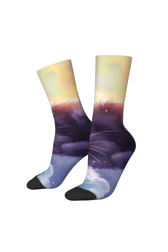Colorful Cloud Sleeping Cat Crew Socks for Men & Women, Breathable Casual Athletic Ankle Socks