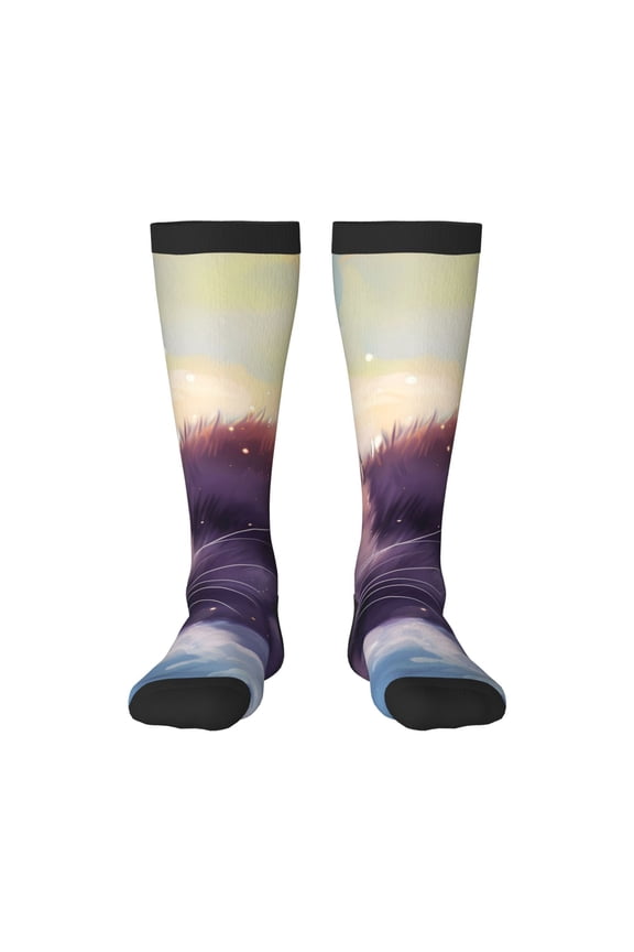 Colorful Cloud Sleeping Cat Print Thigh High Socks Extra Long Stretchy Sock Women Over Knee High Opaque Stocking Daily Wear