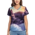 thumbnail image 1 of Vsdgher Colorful Cloud Sleeping Cat Women Shirts V Neck Short Sleeve Tops T-Shirt Basic Tees, S to 3XLXX-Large, 1 of 5