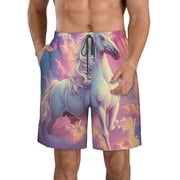 Vsdgher Colorful Cloud White Horse Mens Beach Shorts, Surfing shorts, Swim trunks, Quick Dry Swim Trunks for Surfing Beach Fun -Large
