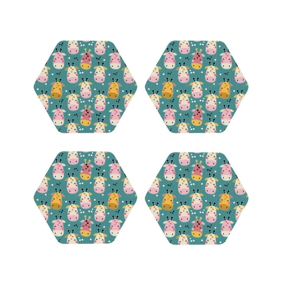 Vsdgher Colorful Cow Leather Coasters for Drinks, Durable Drink Coasters 4 Set for Tabletop Protection, Luxurious Home Décor and Housewarming Gift ( {designName})Hexagon