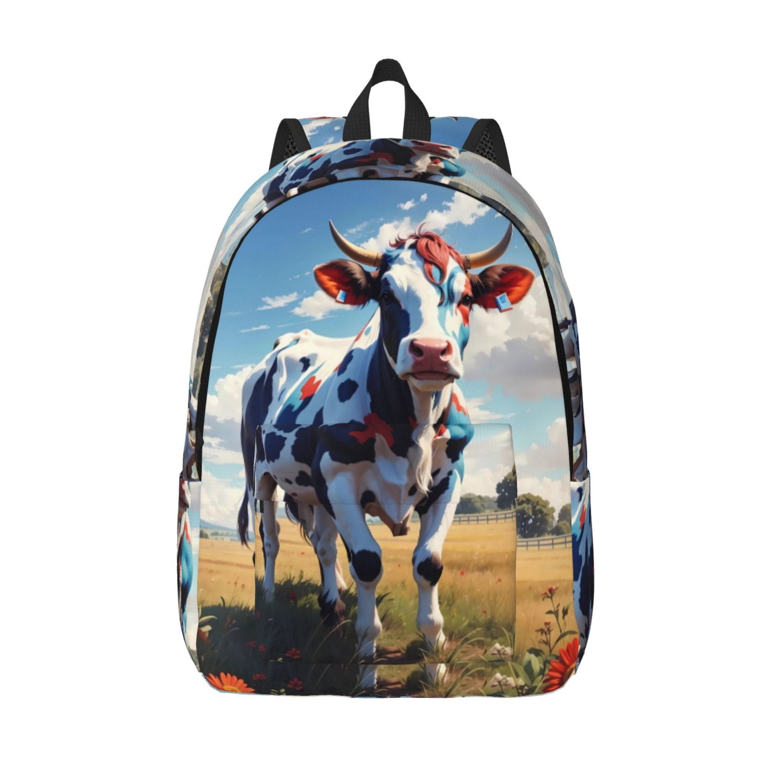 Vsdgher Colorful Cow Pasture Print Canvas Backpack Travel Rucksack Unisex Knapsack 15.7/17.7Inch Laptop Backpack for Work,College -Medium