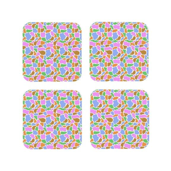 Vsdgher Colorful Cow Skin Leather Coasters for Drinks, Durable Drink Coasters 4 Set for Tabletop Protection, Luxurious Home Décor and Housewarming Gift ( {designName})Square