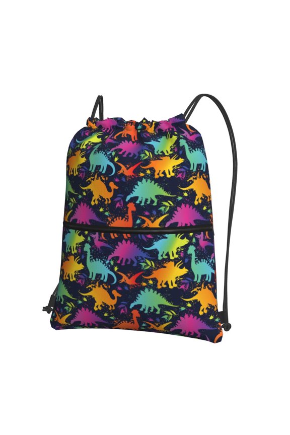 Colorful Dinosaur Drawstring Backpack Water Resistant String Bag Sports Sackpack Gym Sack for Men Women