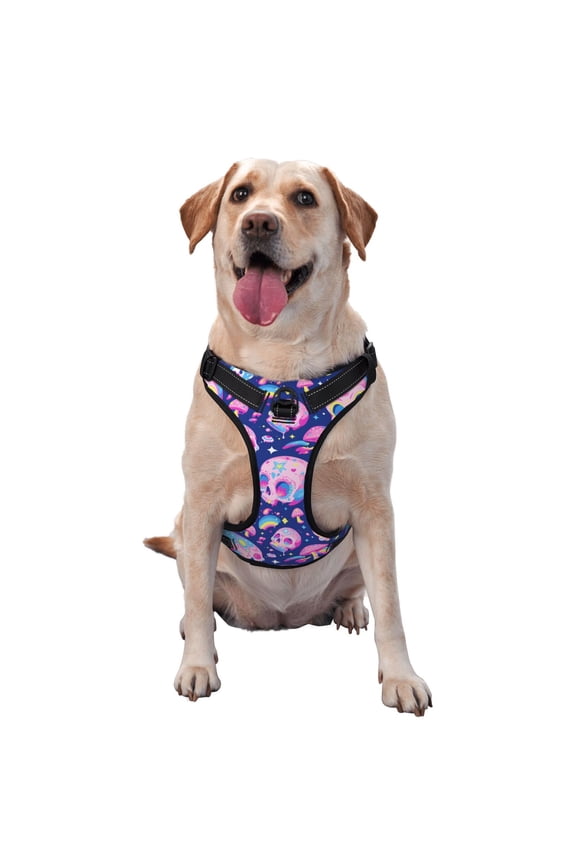 Colorful Dinosaur Pattern Dog Harness,No Pull Pet Harness with Soft Padded Handle,Adjustable Reflective Vest with 2 Buckles,4 Slide Buckles,S-XL Large