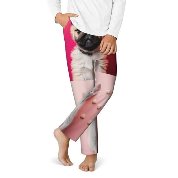 Vsdgher Colorful Dog Cat Collage Print Kids Pajama Pants,Long Sleep Plaid Pants Soft Lounge Pj Bottoms Sleep Pants with Pockets-Medium