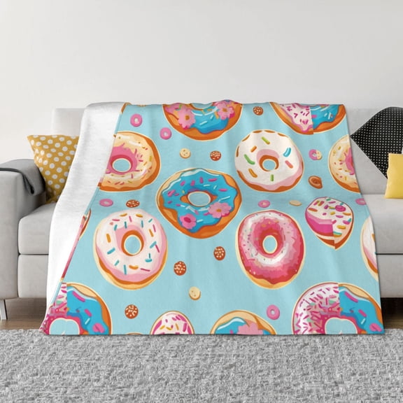 Vsdgher Colorful Donut Pattern Fleece Throw Blanket, Horizontal Fleece Bedding Home Decor for Couch & Bed All Season Use -60"x50"