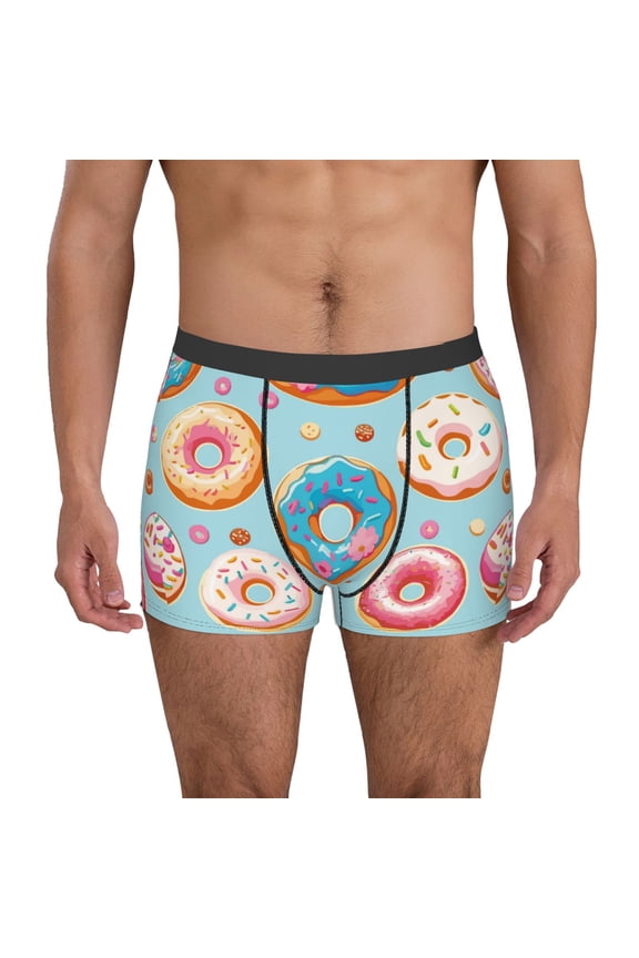 Colorful Donut Pattern Men's Boxer Brief Underwear,Soft Funny Underwear for Men-Large