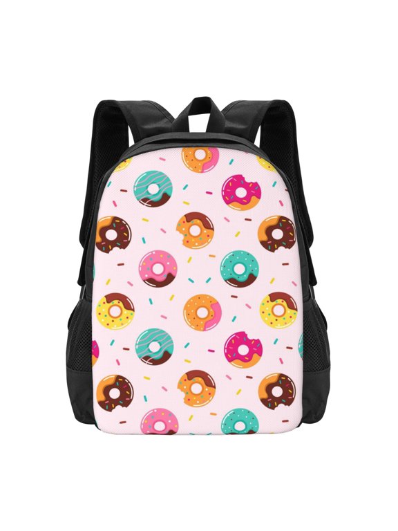 Donut Print Backpack for Women Men School Bookbag with Laptop Compartment for College Work Travel, Simple Fashion Casual Daypack, Fit 15" Laptop