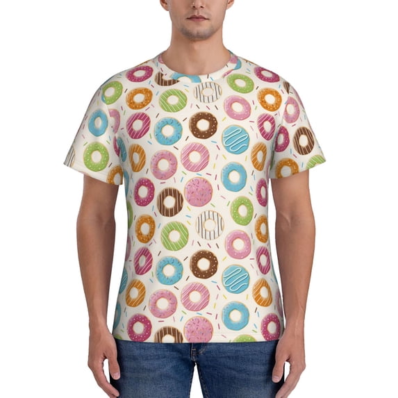 Vsdgher Colorful Donuts Print Men's Dry Fit Mesh Athletic Shirts Moisture Wicking Tennis T-Shirt Tops