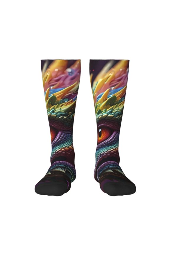 Colorful Dragon Head Profile Knee Socks, High Socks Long Stretchy Sock Women Knee High Stocking, Long Socks for Women