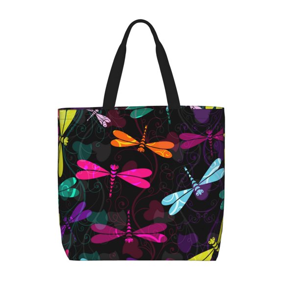 Vsdgher Colorful Dragonflies print Tote Bag for Women Shoulder Bag with Zipper Large Shoulder Bag Handle Handbag Portable Washable for Travel, Work