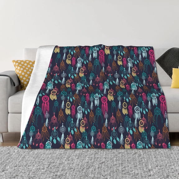 Vsdgher Colorful Dreamcatcher1 Pattern Fleece Throw Blanket, Horizontal Fleece Bedding Home Decor for Couch & Bed All Season Use -50"x40"
