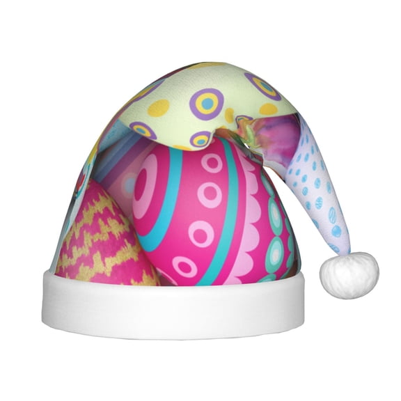 Vsdgher Colorful Easter Eggs Christmas Hat, Santa Hat for Kids Xmas Holiday Hat Red Classic Christmas New Year Festive Party Supplies