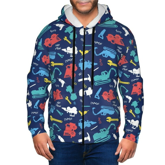 Vsdgher Colorful Excavator Mens Hoodies Zip Hoodie, Hoodies for Men, Zip-up Hooded Sweatshirt-XX-Large