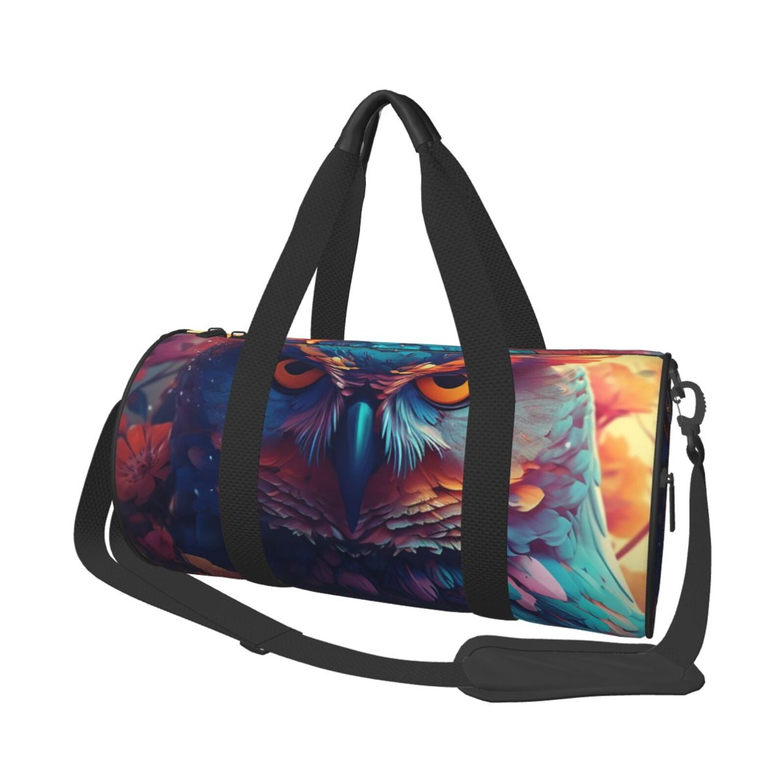 Vsdgher Colorful Feather Owl 45L Foldable Duffel Bag, Sports Gym Bag,Overnight Bag, Portable Weekender Bag for Airplanes