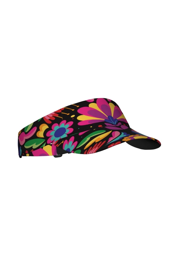 Colorful Floral Embroidery Mexican Print Adult Sunscreen Visor Cap,1 Piece of Sport Sun Visor Hats Adjustable Sun Hat for Outdoor Activities Fits for Women and Men (One Size)
