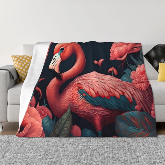 Vsdgher Colorful Floral Flamingo Pattern Fleece Throw Blanket, Horizontal Fleece Bedding Home Decor for Couch & Bed All Season Use -60"x50"