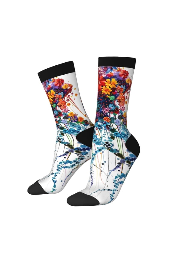 Colorful Floral Jellyfish Crew Socks for Men & Women, Breathable Casual Athletic Ankle Socks