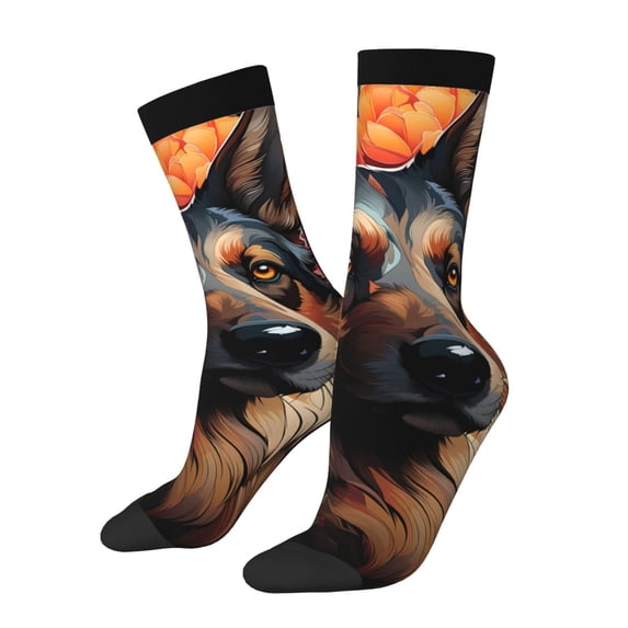 Vsdgher Colorful Flower German Shepherd Crew Socks for Men & Women, Breathable Casual Athletic Ankle Socks