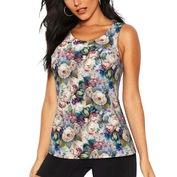 Vsdgher Colorful Flowers Print Tank Top Sports Vest Bra for Women Sports ,Performance Stretchy Quick Dry Sports Workout Running Top Vest with Removable Pads